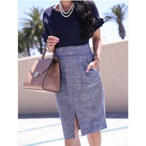 Ann Taylor Chambray Blue Pencil Skirt with Slit